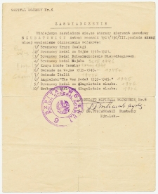 Zaświadczenie wydane przez komendanta Szpitala Wojennego nr 6 Polskich Sił Zbrojnych na Zachodzie ws. Antoniego Szubartowicza