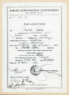 Zakład Doskonalenia Zawodowego w Lublinie: świadectwo Tadusza Ptasińskiego