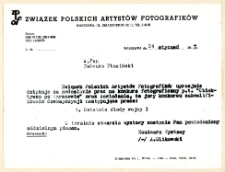 Związek Polskich Artystów Fotografików – zawiadomienie dla Tadeusza Ptasińskiego