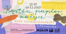 Grafika informująca o projekcie "Kostka, papier, nożyce" – kurs introligatorski dla dzieci i młodzieży