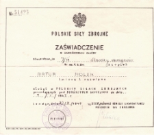Zaświadczenie o zakończeniu służby wojskowej Artura Adlera