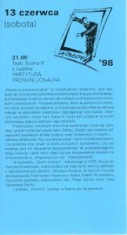 Informacja o przedstawieniu "Partytura Prowincjonalna" Teatru Scena 6