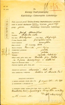 Podanie J. Łobodowskiego o przyjęcie na studia