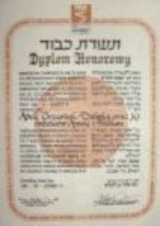 Dyplom Honorowy Instytutu Yad Vashem dla rodziny Grzesiuk
