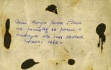 Dedication for Marianna Jarosz from Gertruda Lewin. Piaski, 1942.