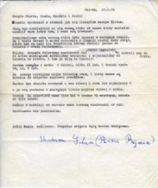 List od Shoshany Golan (Róży Bejman) do sióstr Dudziak: Władysławy, Wandy, Marianny i Janiny, 10. sierpnia 1978 rok.