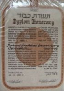 The diploma from the Yad Vashem Institute for Marianna and Stanisław Ostrowski