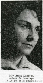 Anna Langfus, autorka powieści "Le sel et le soufre", 1960