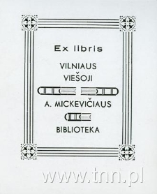 Ekslibris Vilniaus Viesoji A. Mickiewiciaus Biblioteka