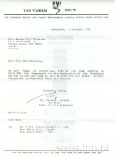 List od Yad Vashem do Danuty Mikulskiej-Renk
