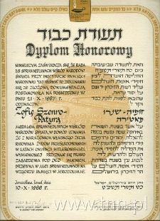 Dyplom przyznany Zofii Patyrze - Szemro