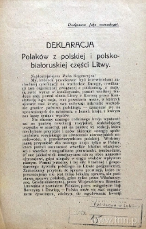 Deklaracja Polaków z polskiej i polsko-białoruskiej części Litwy