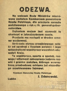Odezwa Komisarza Juliusza Zdanowskiego