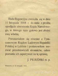 Oświadczenie J&oacute;zefa Piłsudskiego