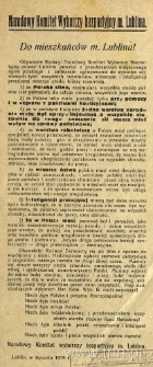 Odezwa Narodowego Komitetu Wyborczego bezpartyjnego miasta Lublina