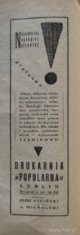 Reklama drukarni Popularna ul. Żmigr&oacute;d 1 zamieszczona w informatorze &bdquo;Dni Lublina i Zamościa&rdquo;