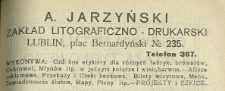 Reklama Zakładu Litograficzno-Drukarskiego A. Jarzyńskiego
