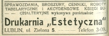 Reklama drukarni &bdquo;Estetyczna&rdquo; zamieszczona w "Przewodniku firm polskich w Lublinie na rok 1914"