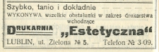 Reklama drukarni „Estetyczna” zamieszczona w "Przewodniku firm polskich w Lublinie na rok 1914"