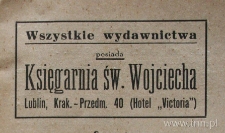 Księgarnia św. Wojciecha, Lublin Krakowskie Przedmieście 40. Reklama zamieszczona w Przewodniku firm polskich w Lublinie na rok 1914