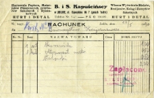 Rachunek składu papierniczego B. i S. Kapuścińscy, ul. Kapucyńska 7. Lublin, 1930