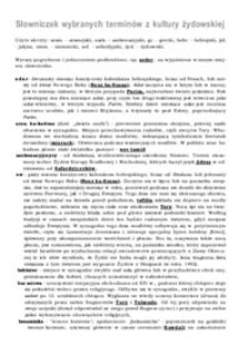 Słowniczek wybranych termin&oacute;w z kultury żydowskiej