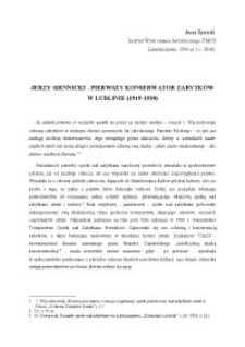 Jerzy Siennicki - pierwszy konserwator zabytk&oacute;w w Lublinie (1919-1930)