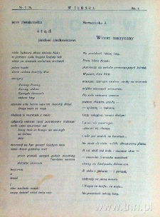 Strona czasopisma "W Słońce" z wierszem Julii Hartwig "Wiersz muzyczny"