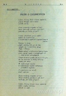 Strona czasopisma "W Słońce" z wierszem Julii Hartwig "Pieśń o zaginionych"