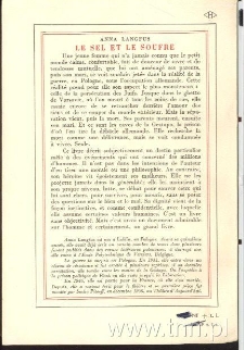 Tył okładki powieści Anny Langfus "Le Sel et le soufre"
