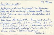 Kartka Ludwika Flecka do Ewy Pleszczyńskiej z 24.01.1959