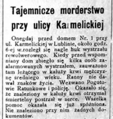 Tajemnicze morderstwo przy ulicy Karmelickiej