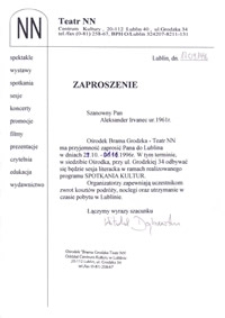 Zaproszenie dla Aleksandra Irvanca na sesję literacką Spotkania Kultur