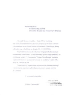 List do Dyrektora Teatru im. Iwanowa w Odessie