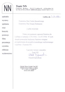 Zaproszenie dla Nadii Bessokirnaj i Sergieja Rahmanina do udziału w projekcie teatralnym