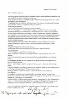 List Zbigniewa Bargielskiego do Tadeusza Mysłowskiego z dn. 16.06.1998