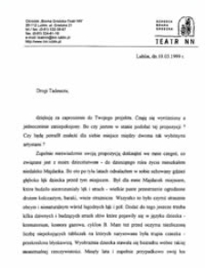 List Tomasza Pietrasiewicza do Tadeusza Mysłowskiego z dn. 10.03 1999 r.
