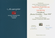 Dyplom konkursu "Najpiękniejsza Książka Roku 2009" dla wydawnictwa "Czytanie Czechowicza 2001-2010"