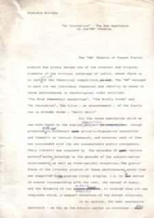 "An Invocation" - The New Spectacle of the "NN" Theatre