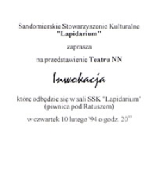Zaproszenie na przedstawienie Teatru NN "Inwokacja"