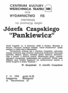 Zaproszenie na promocję książki Józefa Czapskiego "Pankiewicz"