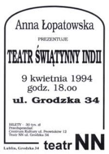 Anna Łopatowska prezentuje Teatr Świątynny Indii (afisz)