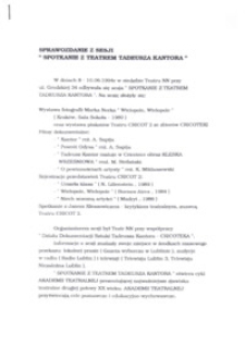 Sprawozdanie z sesji "Spotkanie z Teatrem Tadeusza Kantora"