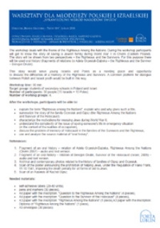 Workshops for Israeli and Polish youth "The Righteous Among the Nations"