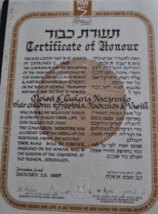 Dyplom &bdquo;Sprawiedliwego wśr&oacute;d Narod&oacute;w Świata&rdquo; dla Musija i Lakerii Nazarenko oraz ich dzieci Eufrozyny, Nadii i Wasyla