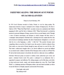I Keep Recalling: The Holocaust Poems of Jacob Glatstein