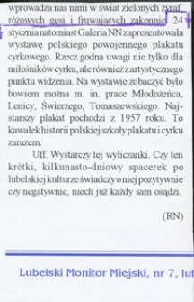 Notatka informująca o wystawie "Polski plakat cyrkowy!"