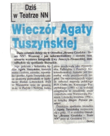 Dziś w Teatrze wieczór Agaty Tuszyńskiej