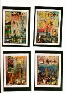 Cztery prace Krzysztofa Żelechowskiego wykonane w technice collage