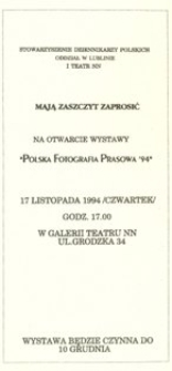 Zaproszenie na otwarcie wystawy "Polska Fotografia Prasowa '94"